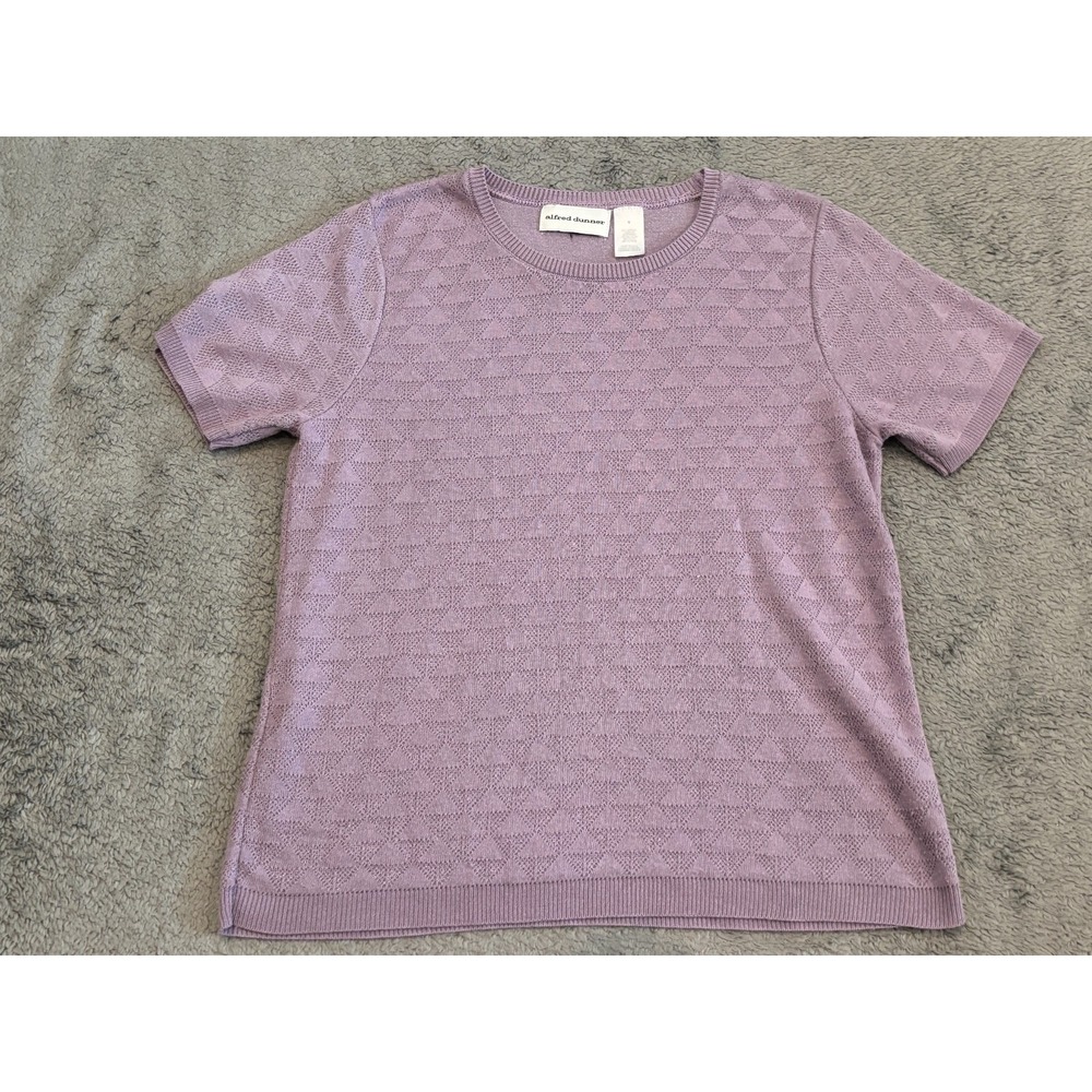 Alfred Dunner Short Sleeve Knit Sweater Top Womens Small Purple Textured Geo